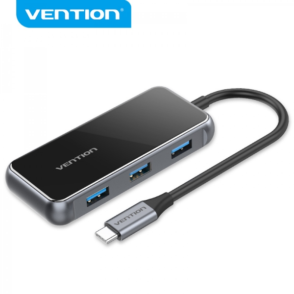 Station d'accueil Vention 5 en 1 USB-C vers HDMI 2.0 4K/USB3.0*3/RJ45/PD - 0,15m - Couleur Gris Miroir