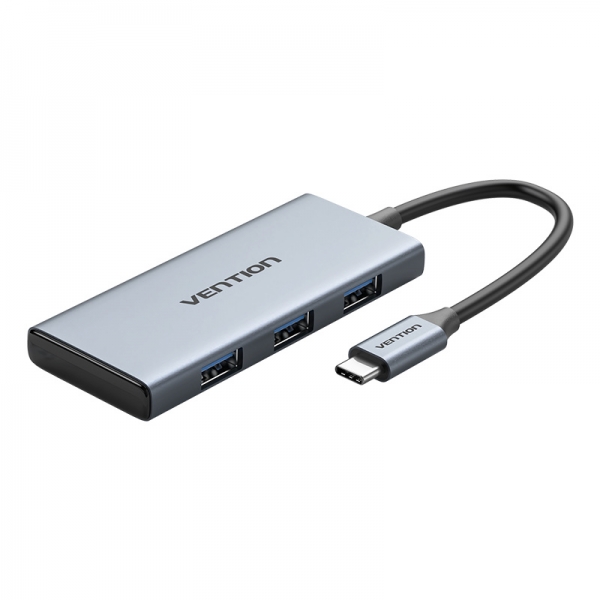 Station d'accueil Vention 6 en 1 USB-C vers HDMI Lecteur 4K/3xUSB 3.0/SD/MicroSD - 0,15m - Couleur Gris