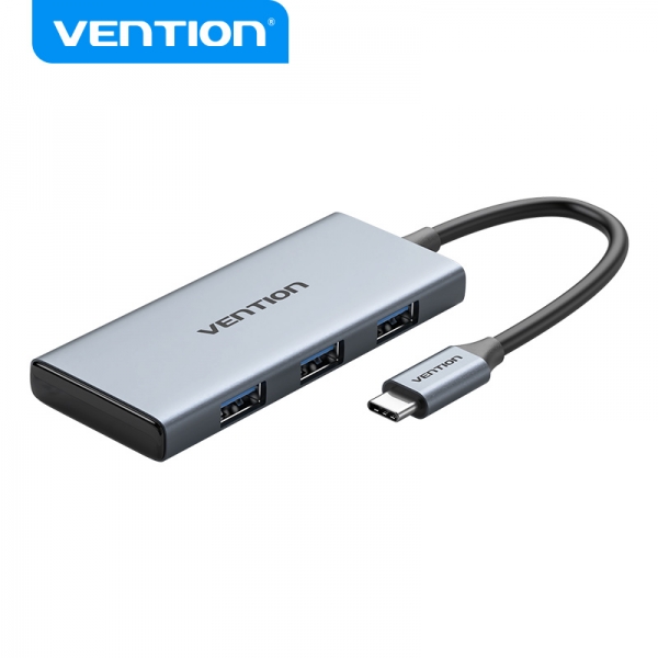 Station d'accueil Vention 6 en 1 USB-C vers HDMI Lecteur 4K/3xUSB 3.0/SD/MicroSD - 0,15m - Couleur Gris