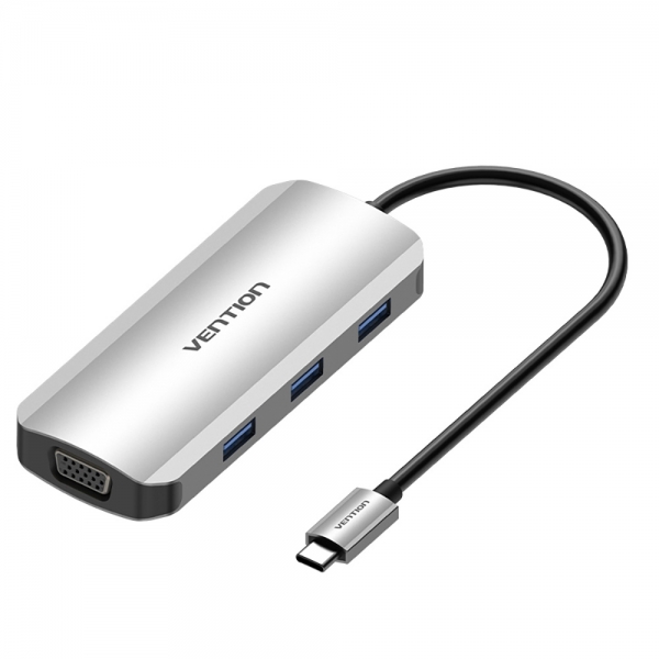 Station d'accueil Vention 6 en 1 USB-C vers HDMI/VGA/3xUSB3.0/PD100W - 0,15m - Couleur Gris