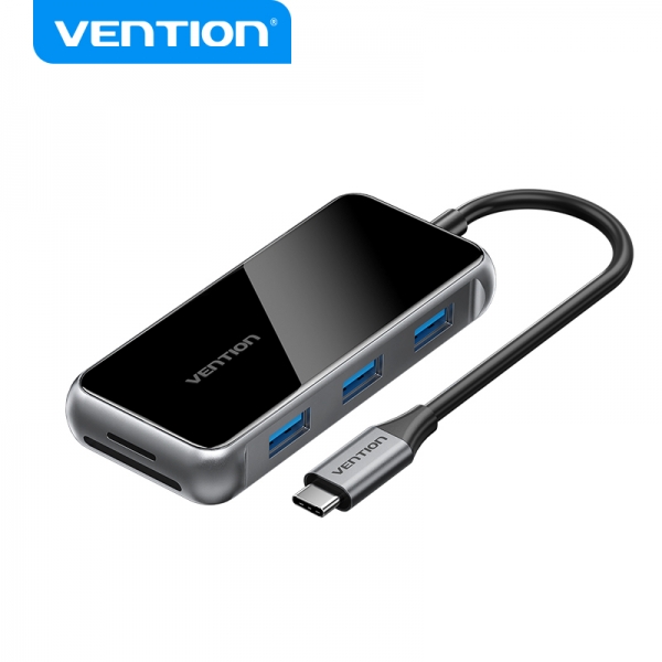 Station d'accueil Vention 7 en 1 USB-C vers HDMI/3xUSB3.0/Lecteur SD/MicroSD/PD100W - 0,15m - Couleur Gris