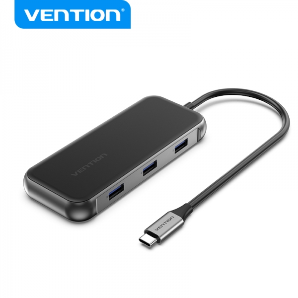 Station d'accueil Vention 7 en 1 USB-C vers HDMI 4K/VGA/USB3.0x3/RJ45/PD - 0,15m - Couleur Gris Miroir