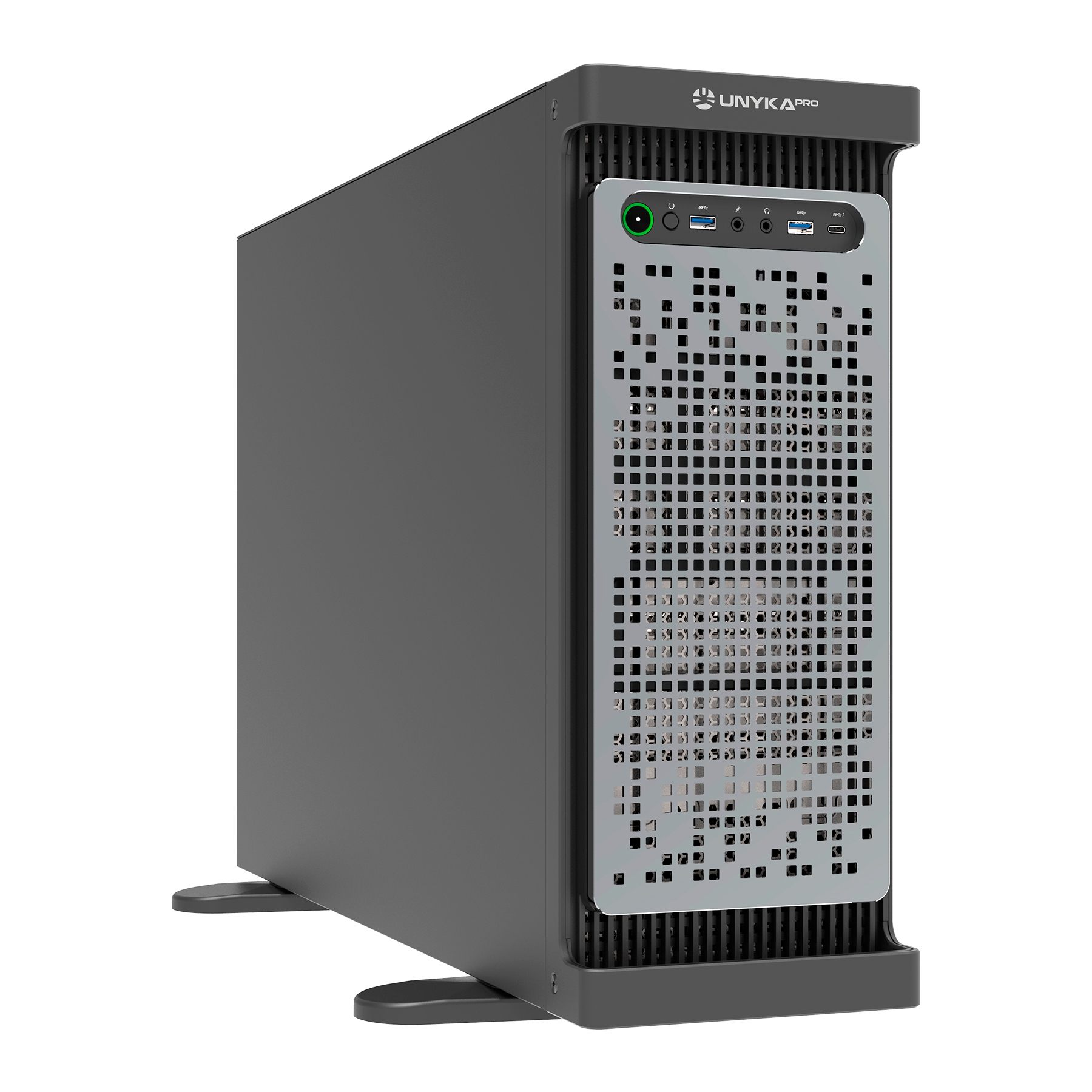 Station de travail Unykach WS-SR630 et boîtier IDC Rack 4U ATX - Tailles de disque prises en charge 3,5", 2,5" - Filtre anti-poussière - USB-A 3.0, USB-C - 4 ventilateurs inclus - Couleur noir/argent