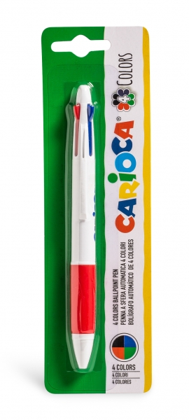 Stylo à bille Carioca 4 couleurs - Stylo à bille automatique - 4 couleurs dans un seul stylo - Pointe Ø 1 mm - Différentes couleurs