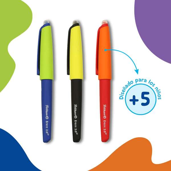 Stylo à bille Pelikan Roller Erase 2.0 - Prise ergonomique anti-fatigue - Longue durée de vie de l'encre - Corps de la même couleur d'écriture - Couleur noire