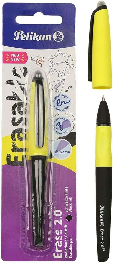 Stylo à bille Pelikan Roller Erase 2.0 - Prise ergonomique anti-fatigue - Longue durée de vie de l'encre - Corps de la même couleur d'écriture - Couleur noire