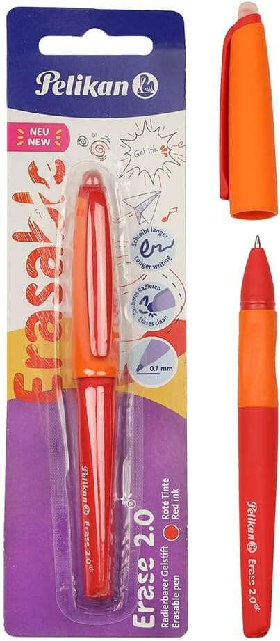 Stylo à bille Pelikan Roller Erase 2.0 - Prise ergonomique - Longue durée de vie de l'encre - Design frais et amusant - Couleur rouge