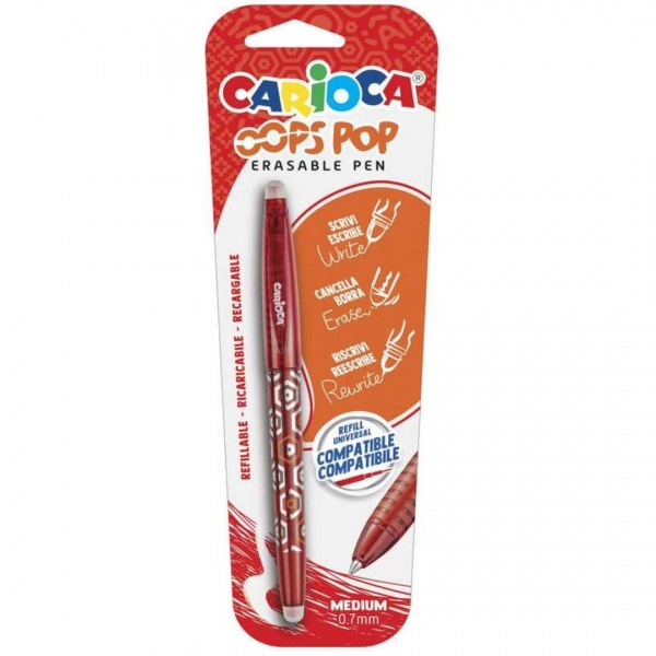 Stylo Effaçable Carioca Oops - Encre Thermo-Sensible - Grip Texturé - Pointe 0,7 mm - Double Caoutchouc - Recharges Compatibles - Couleur Rouge