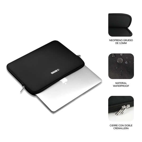 Subblim Business Laptop Sleeve Housse en néoprène pour ordinateurs portables jusqu'à 14" - Fabriquée en néoprène - Fine et légère - Double fermeture éclair - Couleur noire