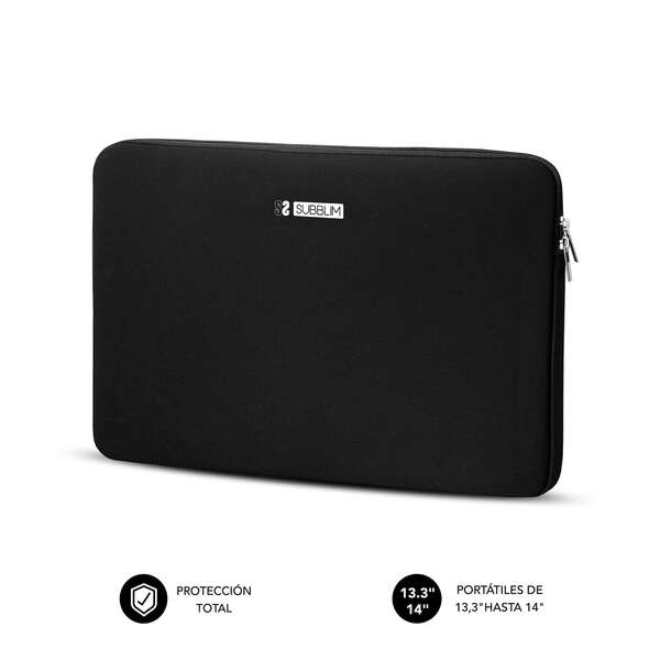 Subblim Business Laptop Sleeve Housse en néoprène pour ordinateurs portables jusqu'à 14" - Fabriquée en néoprène - Fine et légère - Double fermeture éclair - Couleur noire