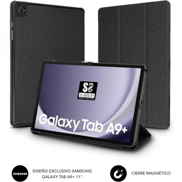 Subblim Shock Case Coque Exclusive pour Samsung Galaxy Tab A9+ - Fermeture Magnétique - Bords Renforcés - 3 Modes de Support Couleur - Noir