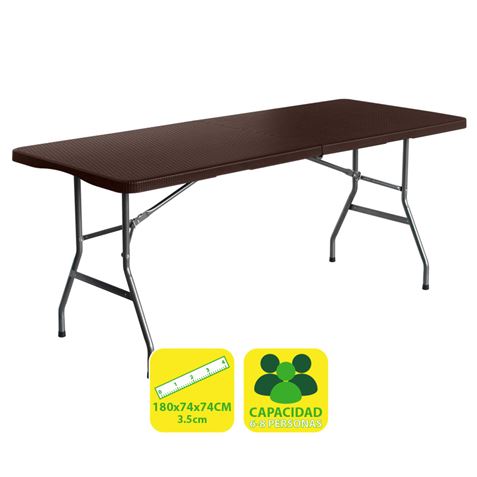 Sungarden Table Pliante en Résine Effet Rotin 180x74x74cm 3.5cm - Couleur Marron