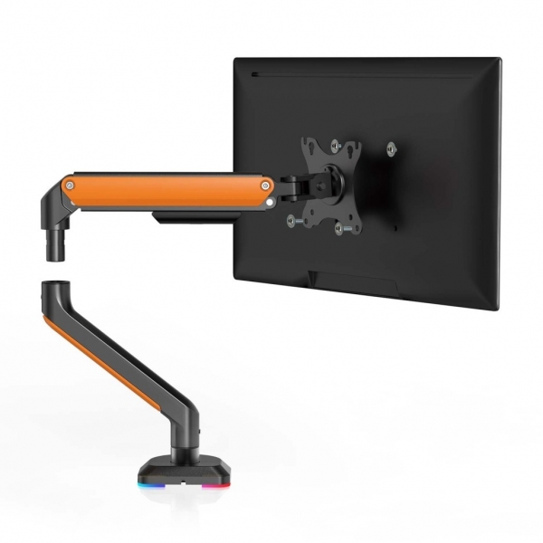 Support de table de jeu Aisens RGB pour moniteur/TV - Pivotant et inclinable - Éclairage RGB - Acier et aluminium - Compatible Vesa - Charge maximale 9Kg - Bras articulé - Système de gestion des câbles - Couleur noir/orange