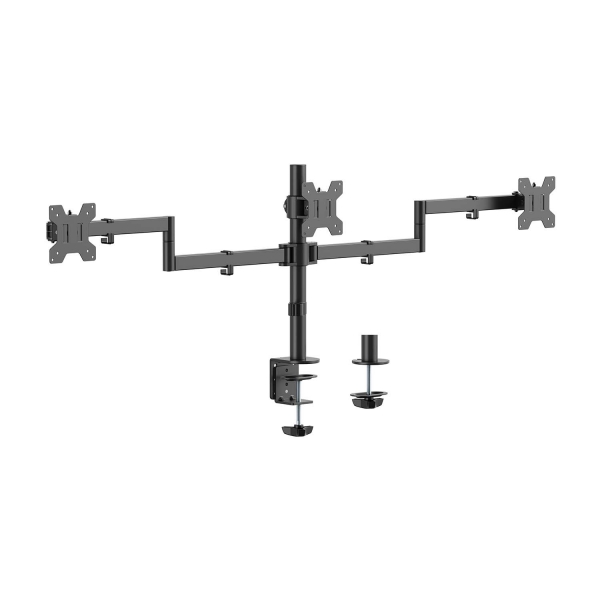 Support de table rotatif et inclinable Aisens Eco pour 3 moniteurs 10Kg (3 pivots - 2 bras) de 13 à 27" - Couleur noir