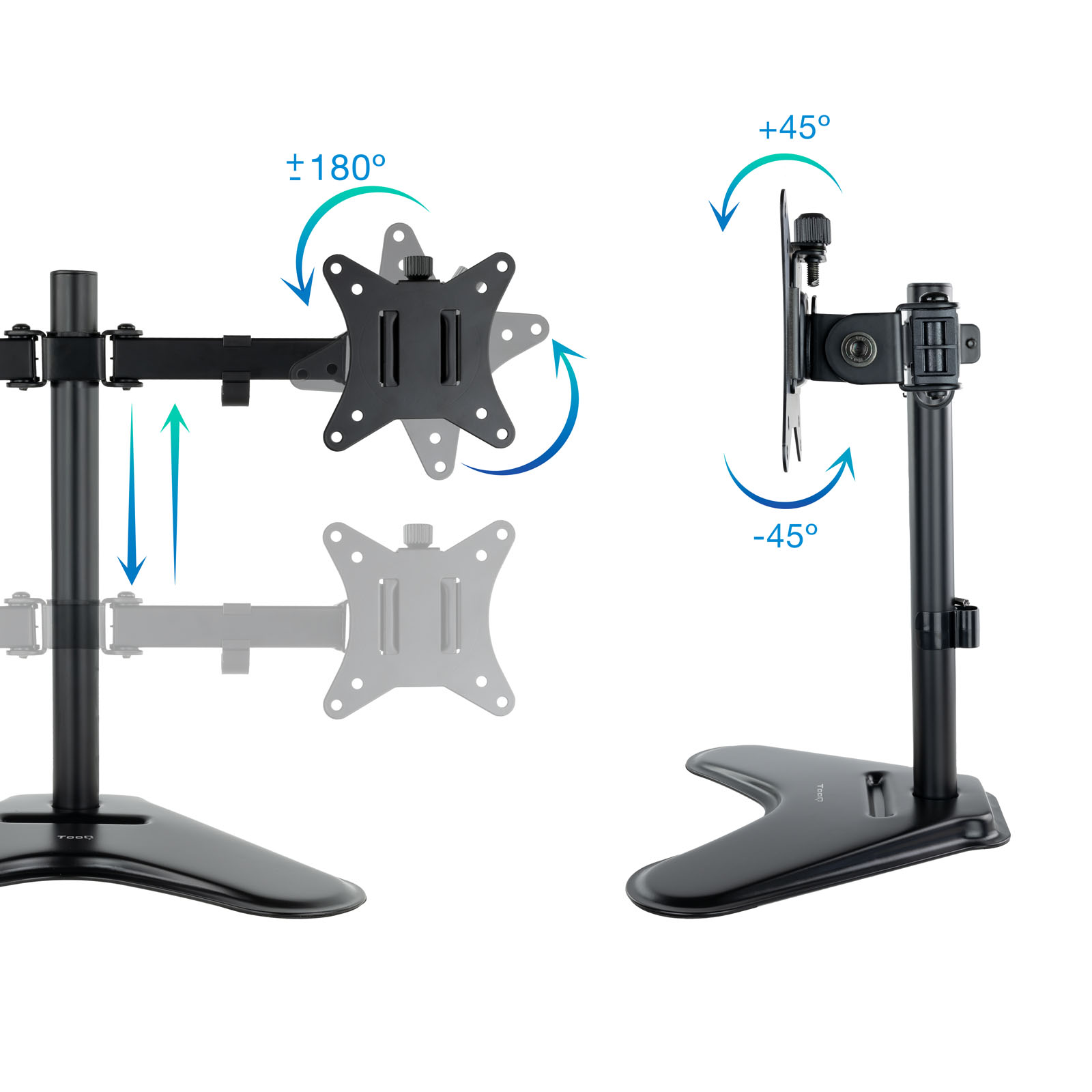 Support de Table Tooq avec Bras Articulés pour 2 Ecrans 17"-32" - Pivotant et Inclinable - Poids Max 9kg x Bras - VESA 100x100mm