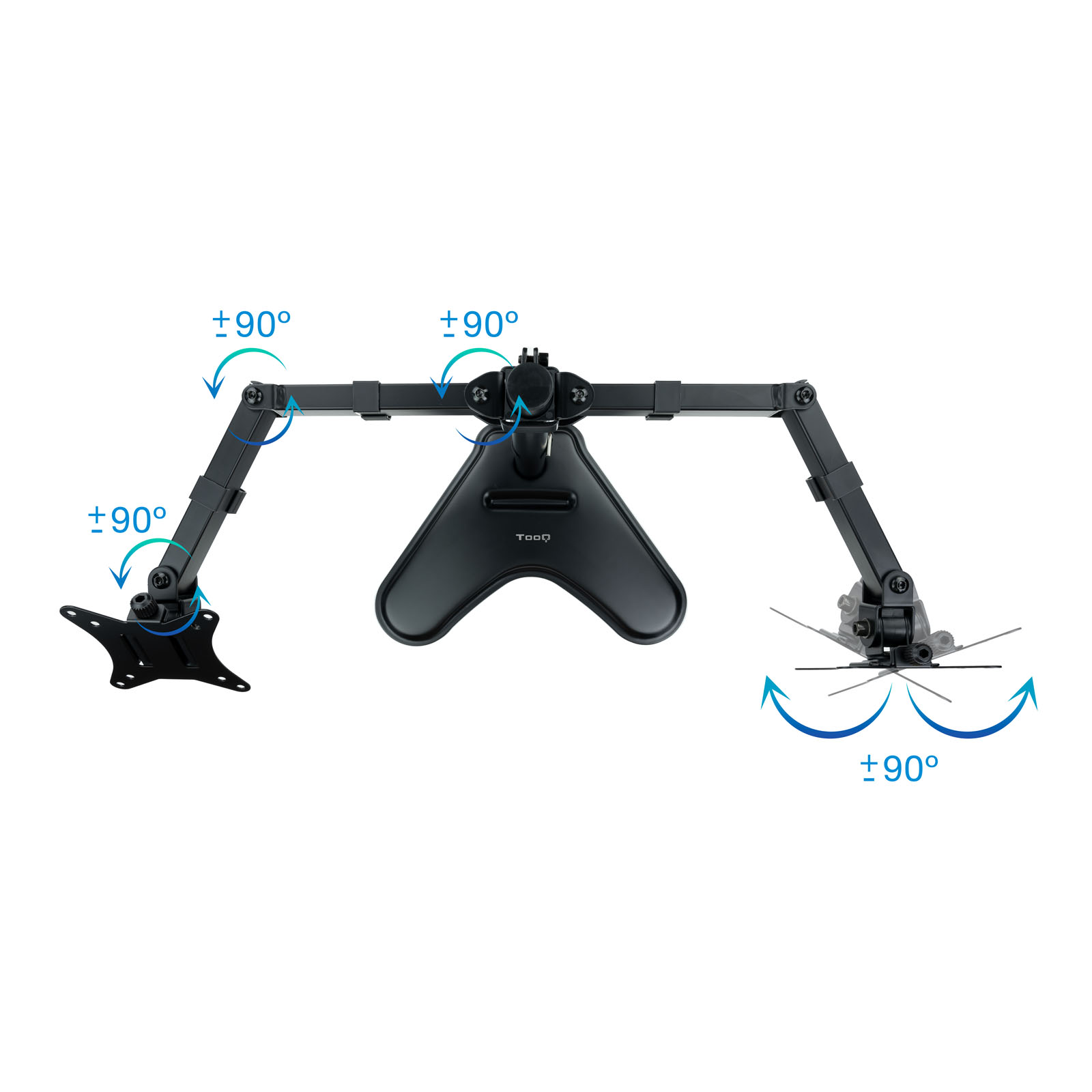 Support de Table Tooq avec Bras Articulés pour 2 Ecrans 17"-32" - Pivotant et Inclinable - Poids Max 9kg x Bras - VESA 100x100mm