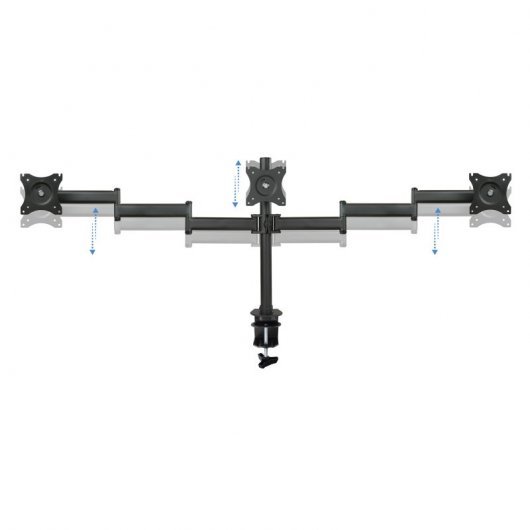 Support de table Tooq avec bras articulés pour 3 écrans 13"-27" - Pivotant et inclinable - Gestion des câbles - Poids max 8kg x bras - VESA 100x100mm