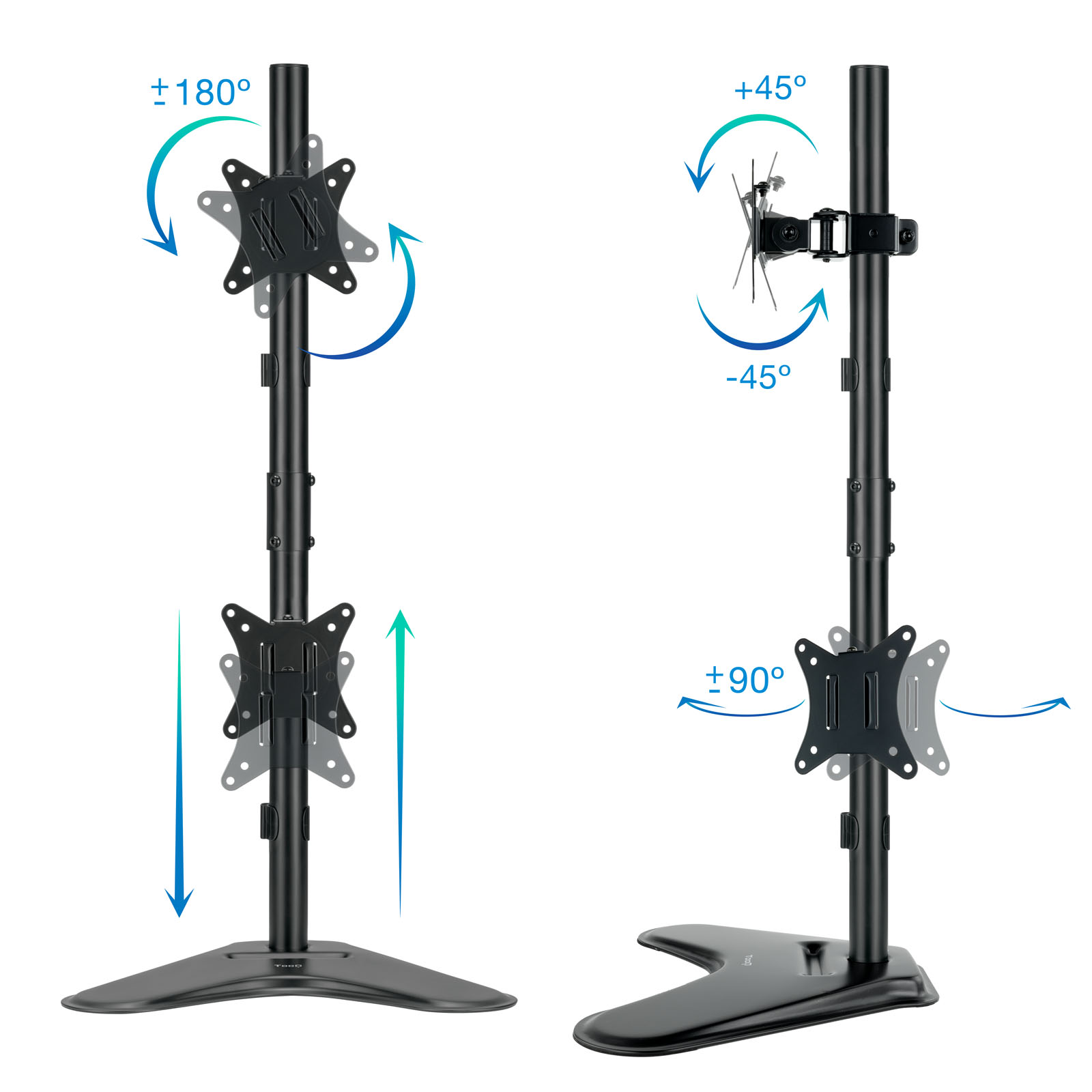 Support de table Tooq pour 2 écrans verticaux 17"-32" - Pivotant et inclinable - Poids max 9kg x bras - VESA 100x100mm