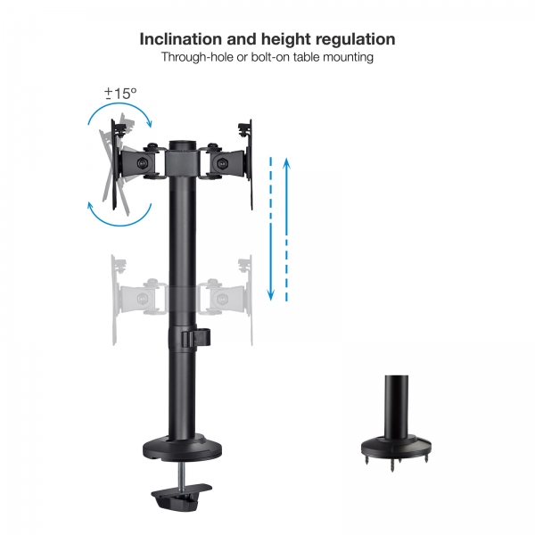 Support de table Tooq pour 2 moniteurs de 17" à 32" - Gestion des câbles - Poids maximum 8 kg x bras - VESA Max. 100x100mm - Couleur Noir