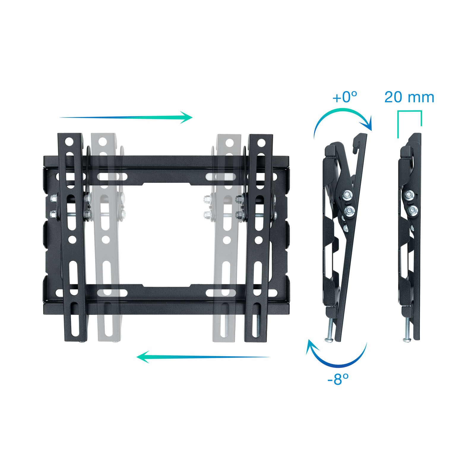 Support Mural Fixe Tooq pour TV Inclinable 23"-43" - Poids Max 45kg - VESA 200x200mm