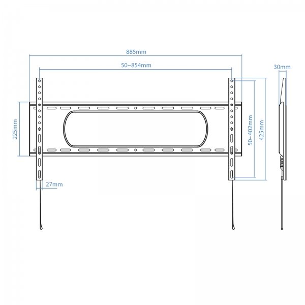 Support mural Tooq pour écrans 43"-90" - Distance murale 30 mm - Poids maximum 80 kg - VESA Max. 800x400mm - Couleur Noir