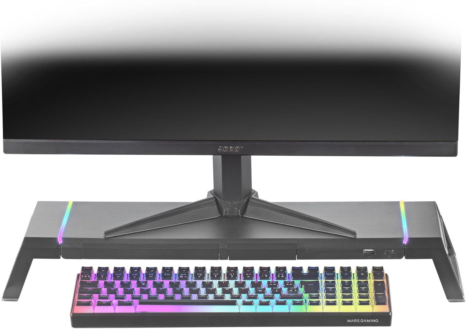 Support pour Moniteur Mars Gaming Premium MGS-ONE - Réglable 3 Tailles - Éclairage Chroma RGB - USB 2.0 - Tiroir de Rangement - Couleur Noir