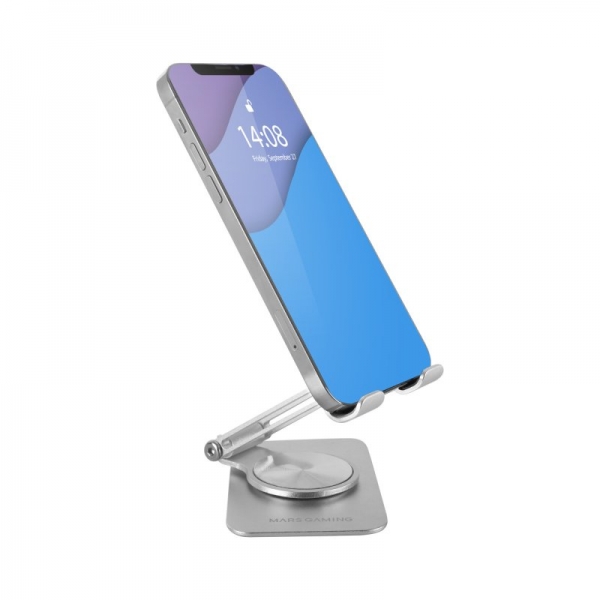 Support pour Smartphone Mars Gaming MA-RSS - Aluminium léger - Rotation 360º - Réglage en hauteur 180º - Base antidérapante - Couleur Argent