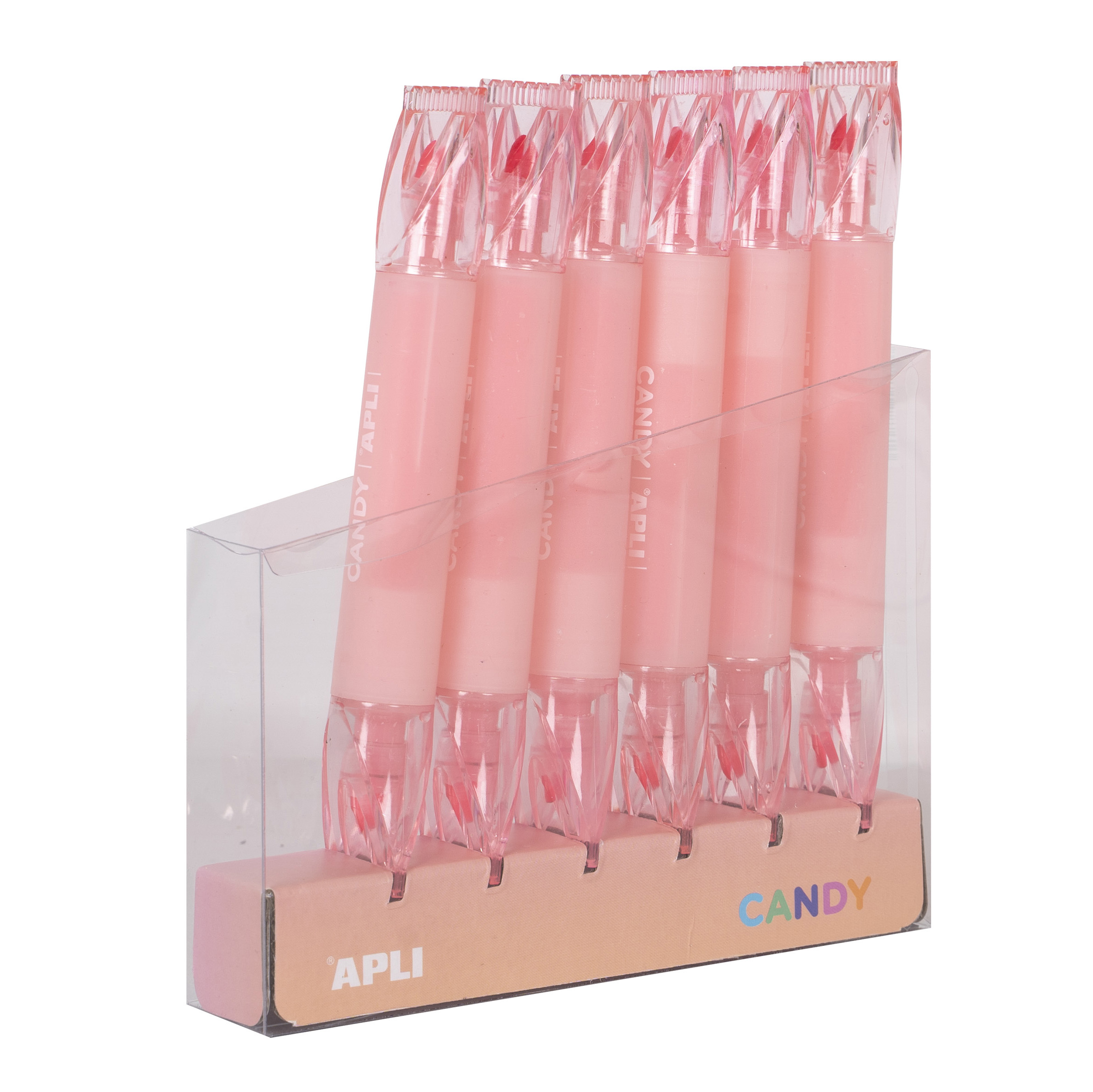  Surligneurs Apli Rose Caramel, Double Pointe, Recharge 6