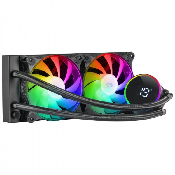 Système de refroidissement liquide Mars Gaming ML-LCD240 - Ventilateurs ARGB - Opti-chamber 3ème génération - TDP 500W - Affichage de la température LCD - Multisocket universel - Couleur noire