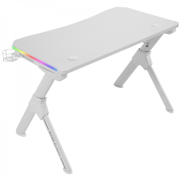 Table de jeu Mars Gaming MGD RGB - Éclairage 3D ARGB - Structure en acier - Carte en fibre de carbone - Supports externes - Gestion des câbles - Assemblage rapide - Couleur Blanc