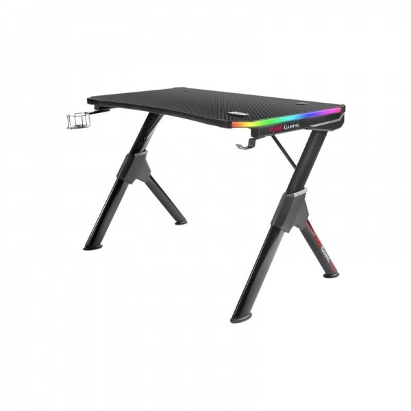 Table de jeu Mars Gaming MGD RGB - Éclairage 3D ARGB - Structure en acier en Y - Carte en fibre de carbone - Supports externes - Gestion des câbles - Assemblage rapide - Couleur Noir