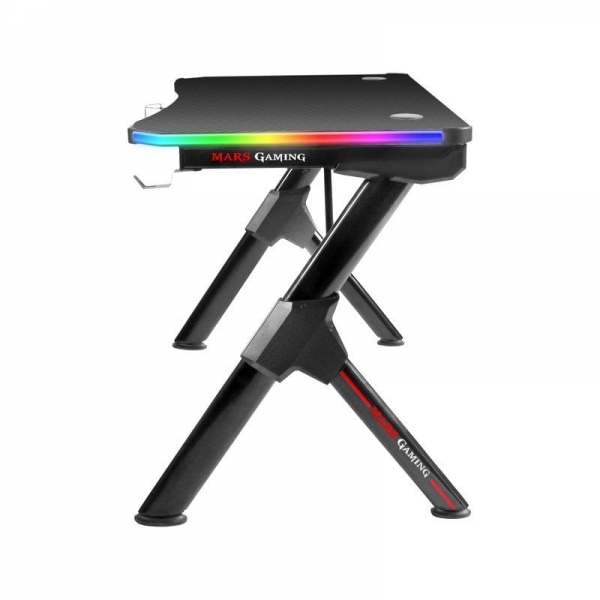 Table de jeu Mars Gaming MGD RGB - Éclairage 3D ARGB - Structure en acier en Y - Carte en fibre de carbone - Supports externes - Gestion des câbles - Assemblage rapide - Couleur Noir