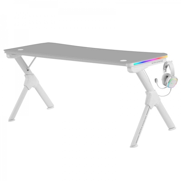 Table de jeu Mars Gaming MGDXLRGB - Éclairage 3D ARGB - Espace pour 3 moniteurs - Structure en acier et fibre de carbone - Ergonomie supérieure - Montage rapide - Couleur Blanc