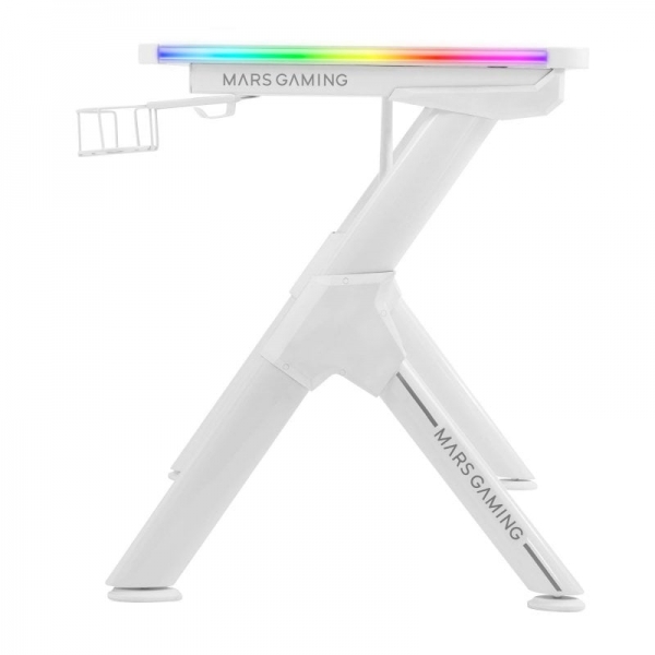 Table de jeu Mars Gaming MGDXLRGB - Éclairage 3D ARGB - Espace pour 3 moniteurs - Structure en acier et fibre de carbone - Ergonomie supérieure - Montage rapide - Couleur Blanc