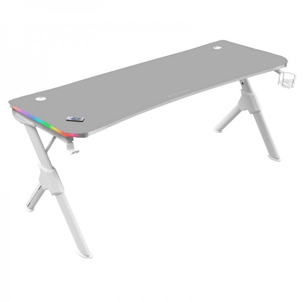 Table de jeu Mars Gaming MGDXLRGB - Éclairage 3D ARGB - Espace pour 3 moniteurs - Structure en acier et fibre de carbone - Ergonomie supérieure - Montage rapide - Couleur Blanc