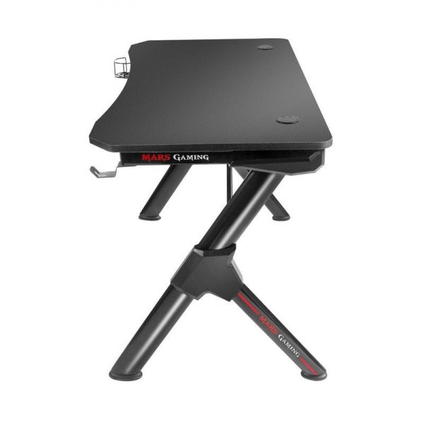 Table de Jeu Mars Gaming Pro - Structure en Acier de Haute Qualité - Plateau en Fibre de Carbone - Supporte 100 kg - Gestion des Câbles - Porte-Casques/Boissons - Couleur Noir