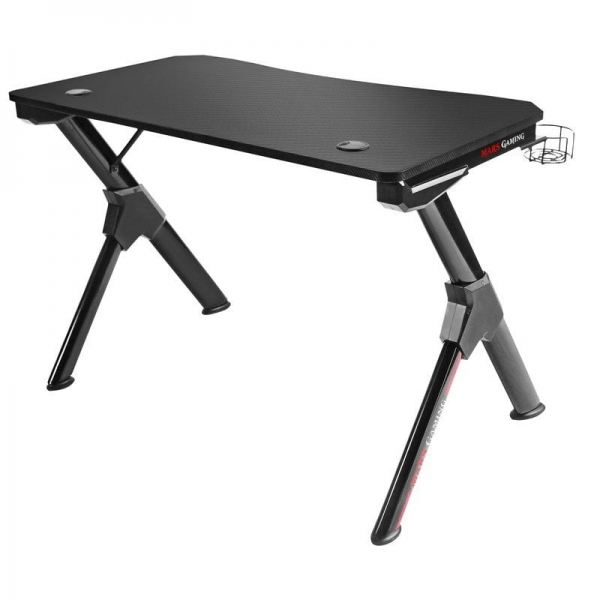 Table de Jeu Mars Gaming Pro - Structure en Acier de Haute Qualité - Plateau en Fibre de Carbone - Supporte 100 kg - Gestion des Câbles - Porte-Casques/Boissons - Couleur Noir