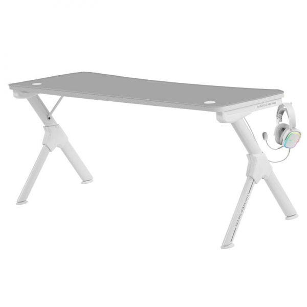 Table Gaming Mars Gaming MGDXL - Espace pour 3 écrans - Structure en Acier en Y - Supporte 100 kg - Finition Fibre de Carbone - Gestion des Câbles - Coloris Blanc