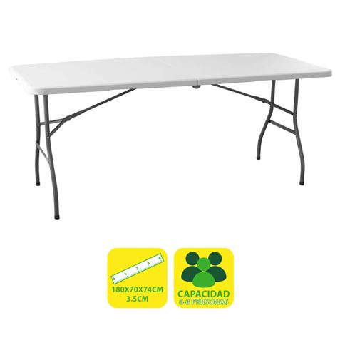 Table Pliante en Résine Sungarden 180x70x74cm 3.5cm - Couleur Blanc