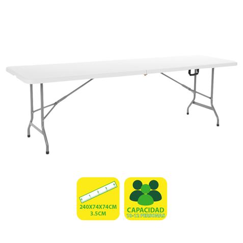 Table Pliante en Résine Sungarden 240x74x74cm 3.5cm - Couleur Blanc