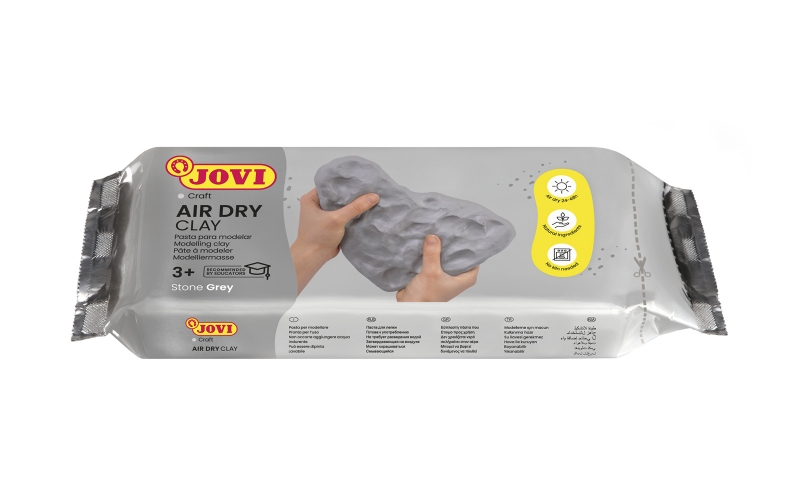 Tablette de pâte à modeler durcissante à l'air Jovi Air Dry - Toucher froid - Facile à mouler - Couvre plusieurs surfaces - Sèche en 24 heures - Finition fine et lisse - Couleur grise