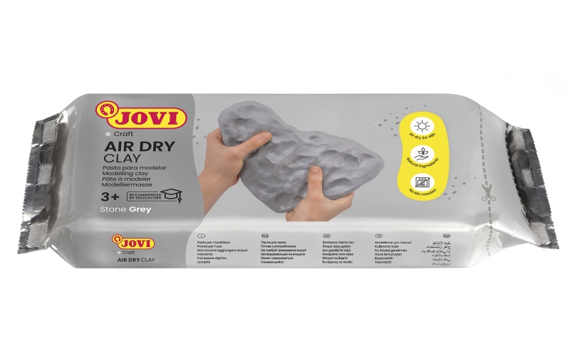 Tablette de pâte à modeler durcissante à l'air Jovi Air Dry - Toucher froid - Facile à mouler - Couvre plusieurs surfaces - Sèche en 24 heures - Finition fine et lisse - Couleur grise