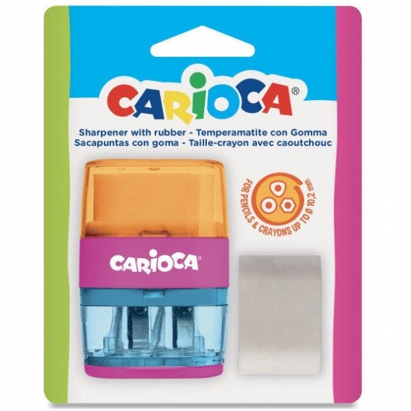 Taille-crayon Carioca avec 2 trous + caoutchouc - Couleurs assorties