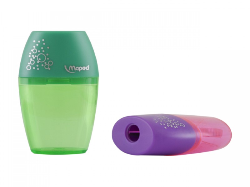 Taille-Crayon Maped Shaker avec Dépôt Grande Capacité - 1 Trou - Forme Ergonomique - Couleurs Assorties - Boîte Présentoir de 25 unités.