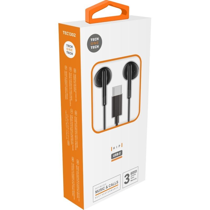 TechOneTech ear Écouteurs Intra-Auriculaires Tech Hip USB-C - Microphone Intégré - Assistant Vocal - Câble 1,20m