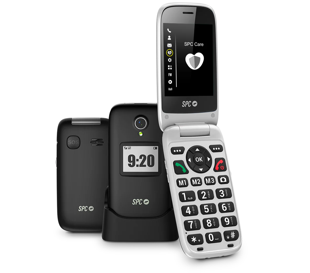 Téléphone portable SPC Polaris 4G avec écran principal de 2,8", écran extérieur de 1,4" et coque - Appareil photo, radio FM, lampe de poche - Mains libres - Couleur noir/argent