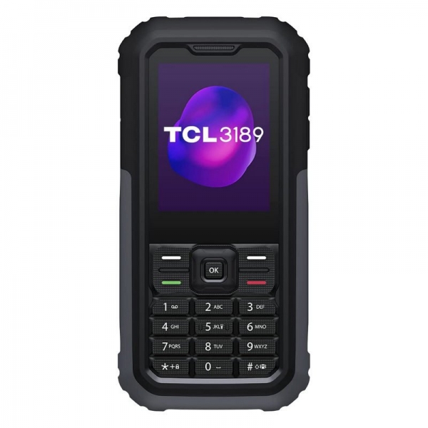 Téléphone Portable TCL 3189 Écran 2.4" Bluetooth 5.1 - Conception Durable - Bords Renforcés - Submersible jusqu'à 1,5m 30min - Bouton SOS - Couleur Noir/Gris