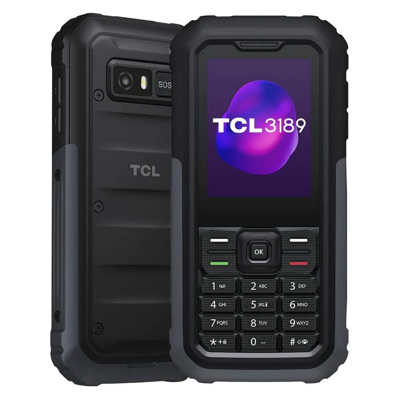 Téléphone Portable TCL 3189 Écran 2.4" Bluetooth 5.1 - Conception Durable - Bords Renforcés - Submersible jusqu'à 1,5m 30min - Bouton SOS - Couleur Noir/Gris