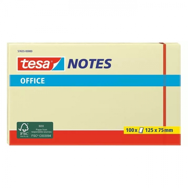 Tesa Notes Bloc de 100 Notes Autocollantes 125x75mm - Sans Solvant - Repositionnable - Couleur Jaune