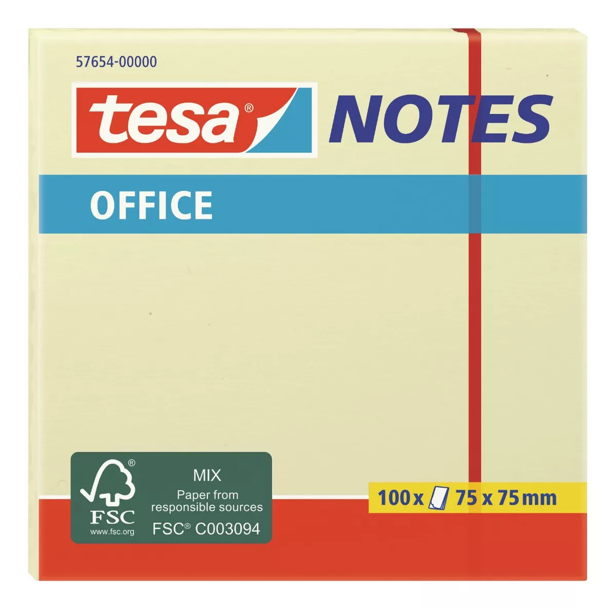 Tesa Notes Bloc de 100 Notes Autocollantes 75x75mm - Sans Solvant - Repositionnable - Couleur Jaune